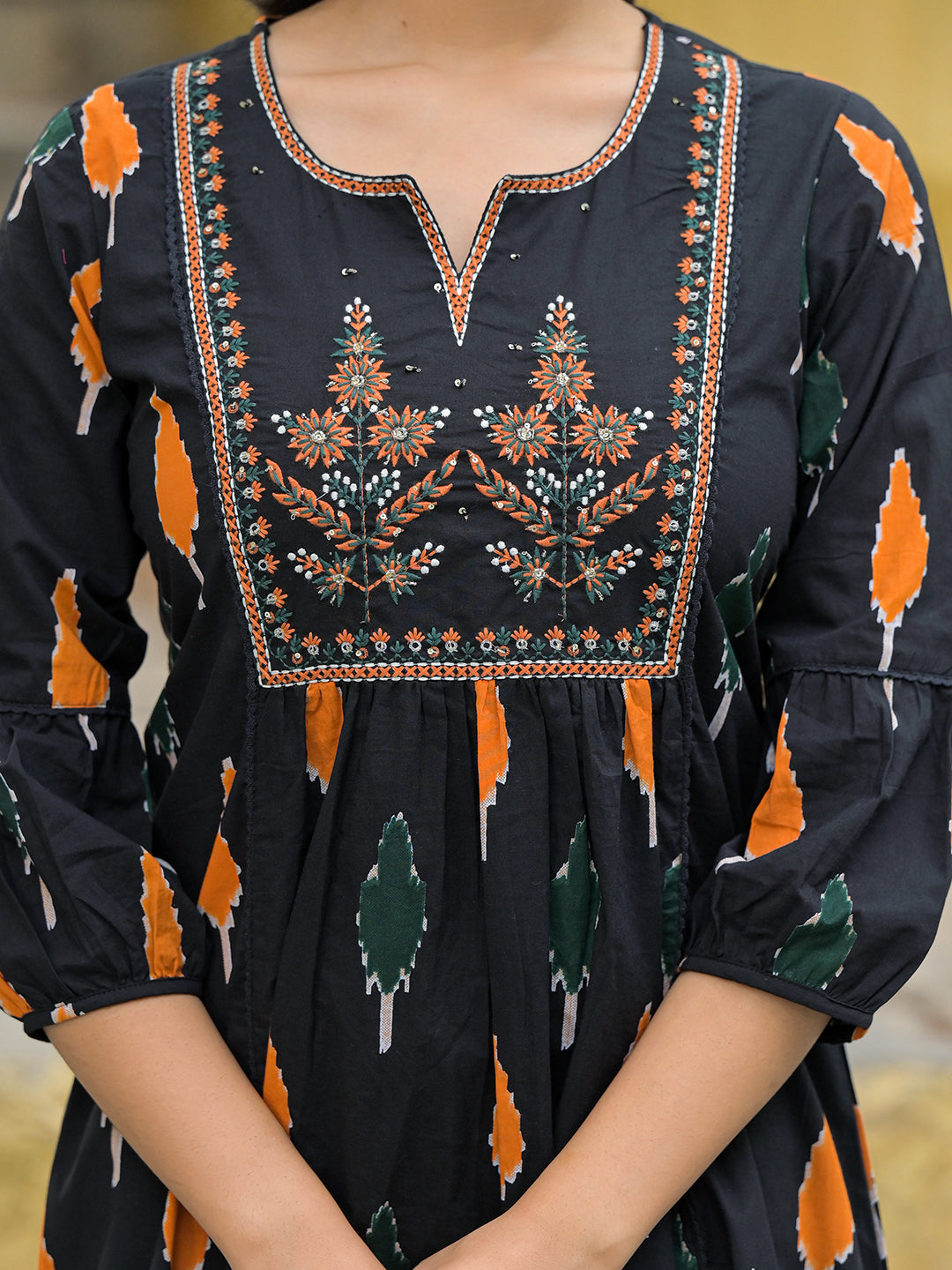 Divena Black Cotton Embroidery Kurta Pant Set with Dupatta