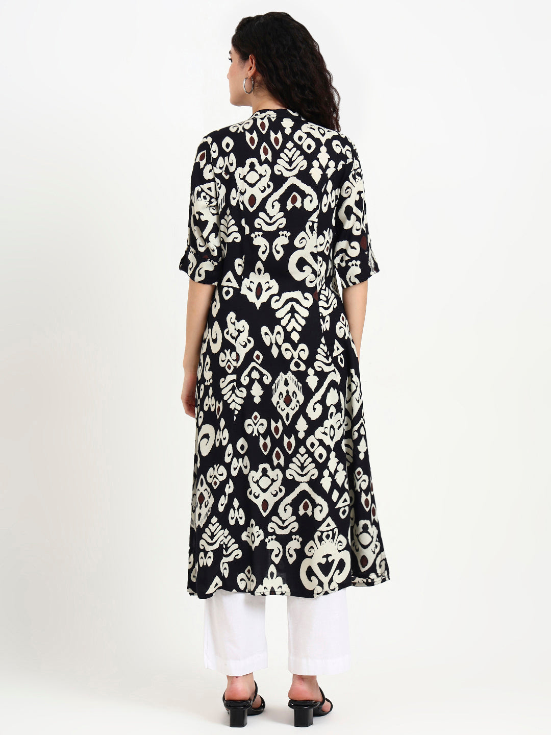Divena Black Asymetric Print Rayon Kurta