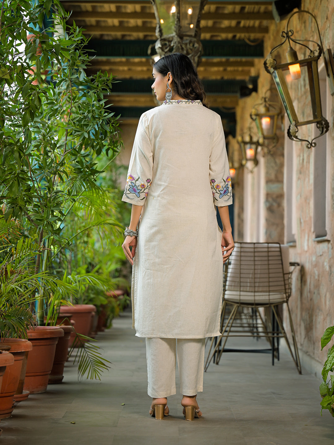 Divena Off White Embroidered Cotton Kurta Sets With Dupatta
