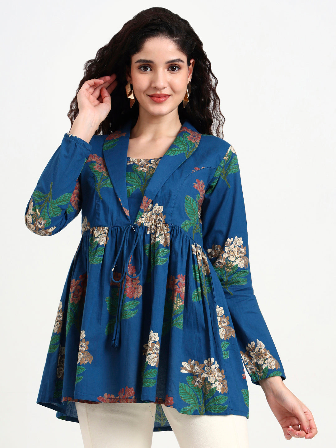 Divena Sky Blue Floral Print Cotton Top