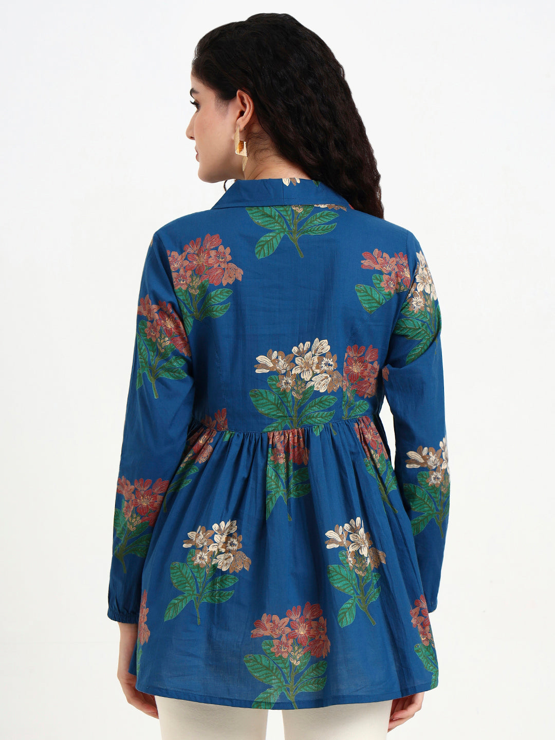 Divena Sky Blue Floral Print Cotton Top