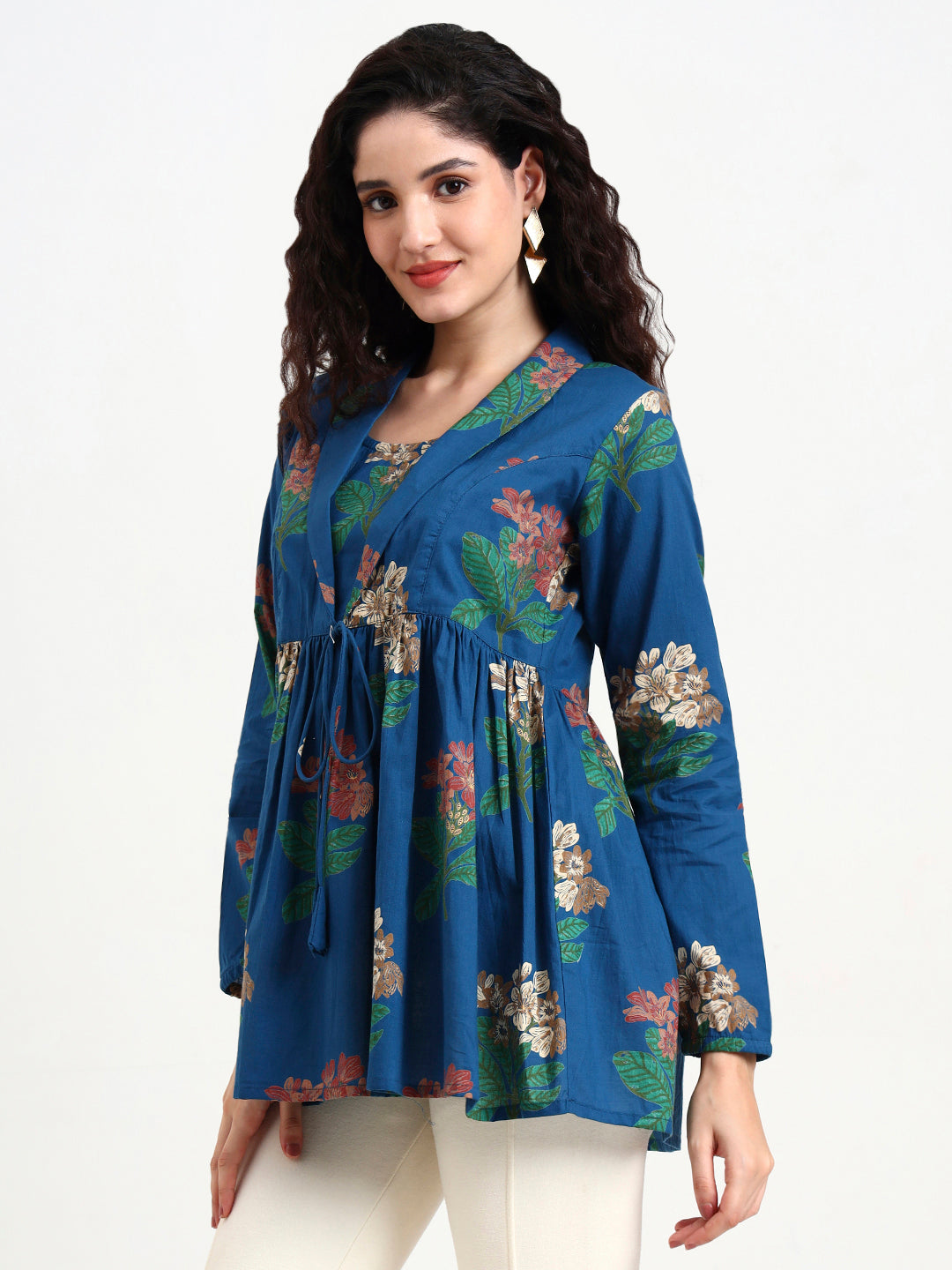 Divena Sky Blue Floral Print Cotton Top