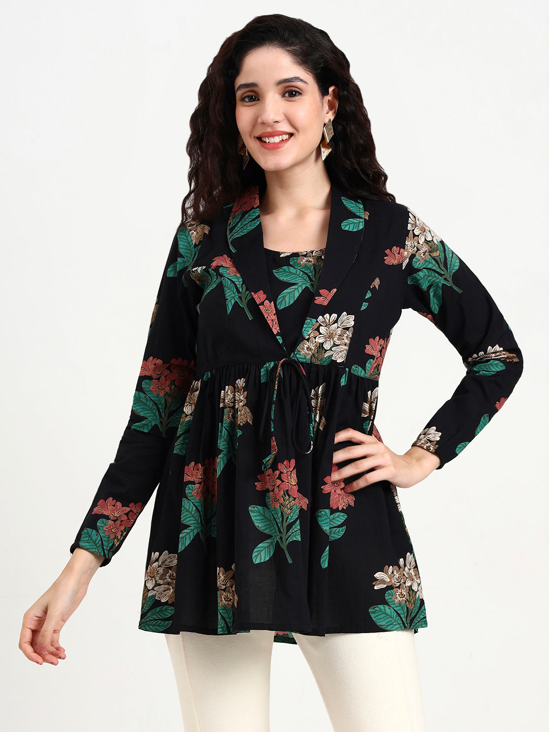Divena Black Floral Print Cotton Top