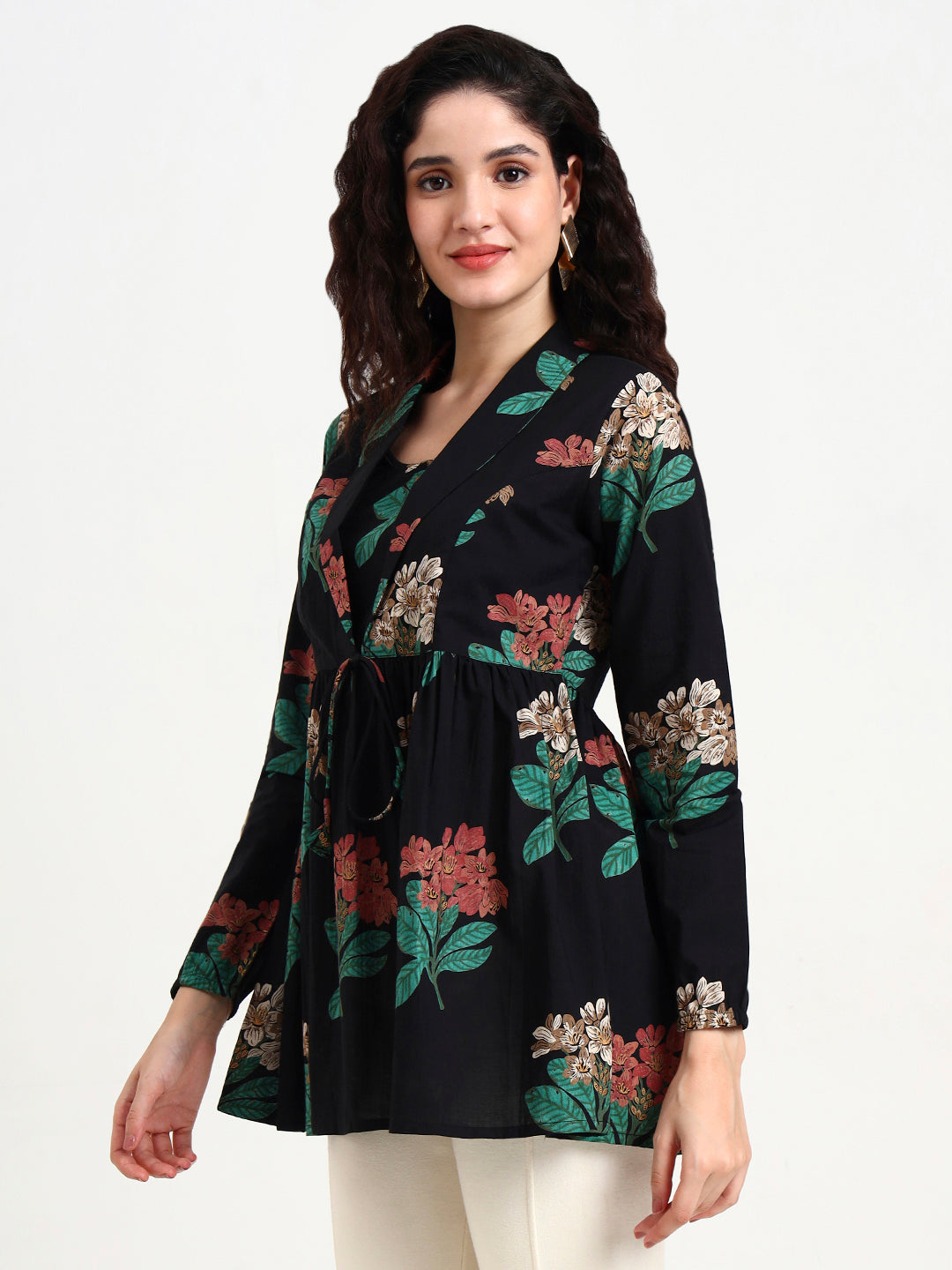 Divena Black Floral Print Cotton Top
