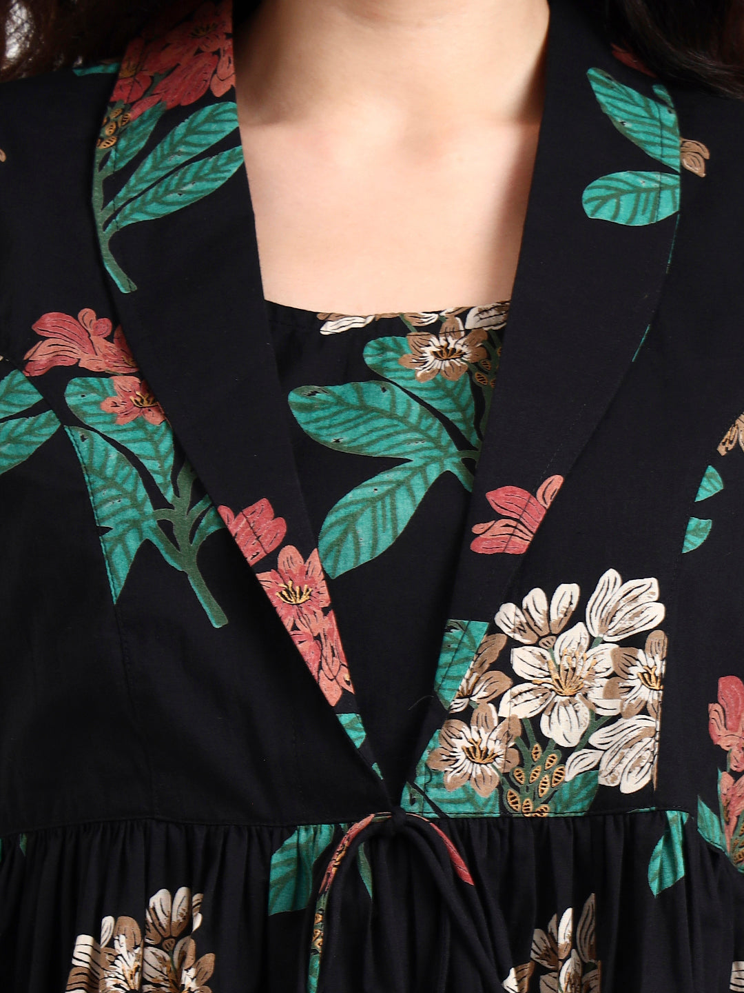 Divena Black Floral Print Cotton Top