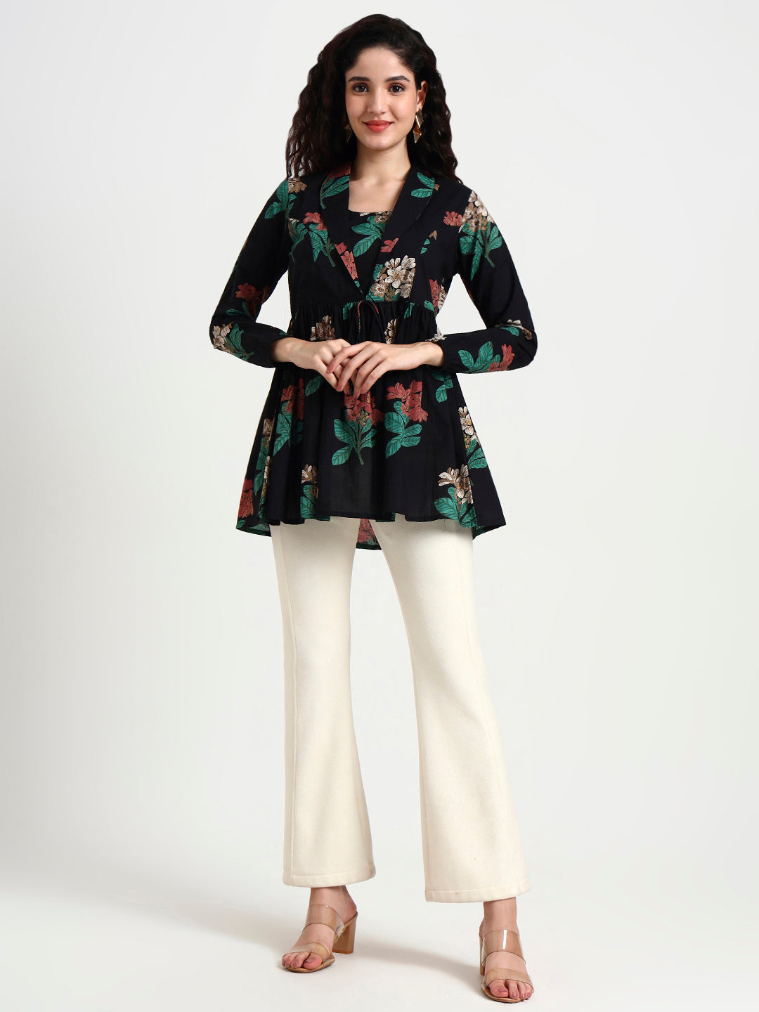 Divena Black Floral Print Cotton Top