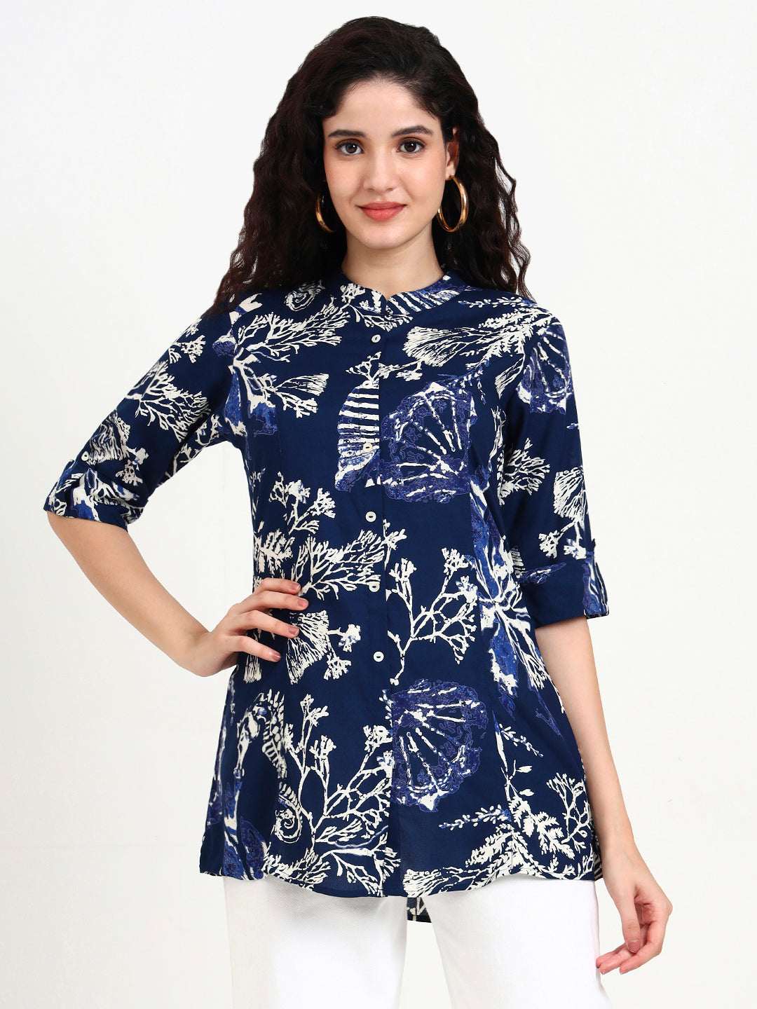 Divena Blue Printed Rayon Top