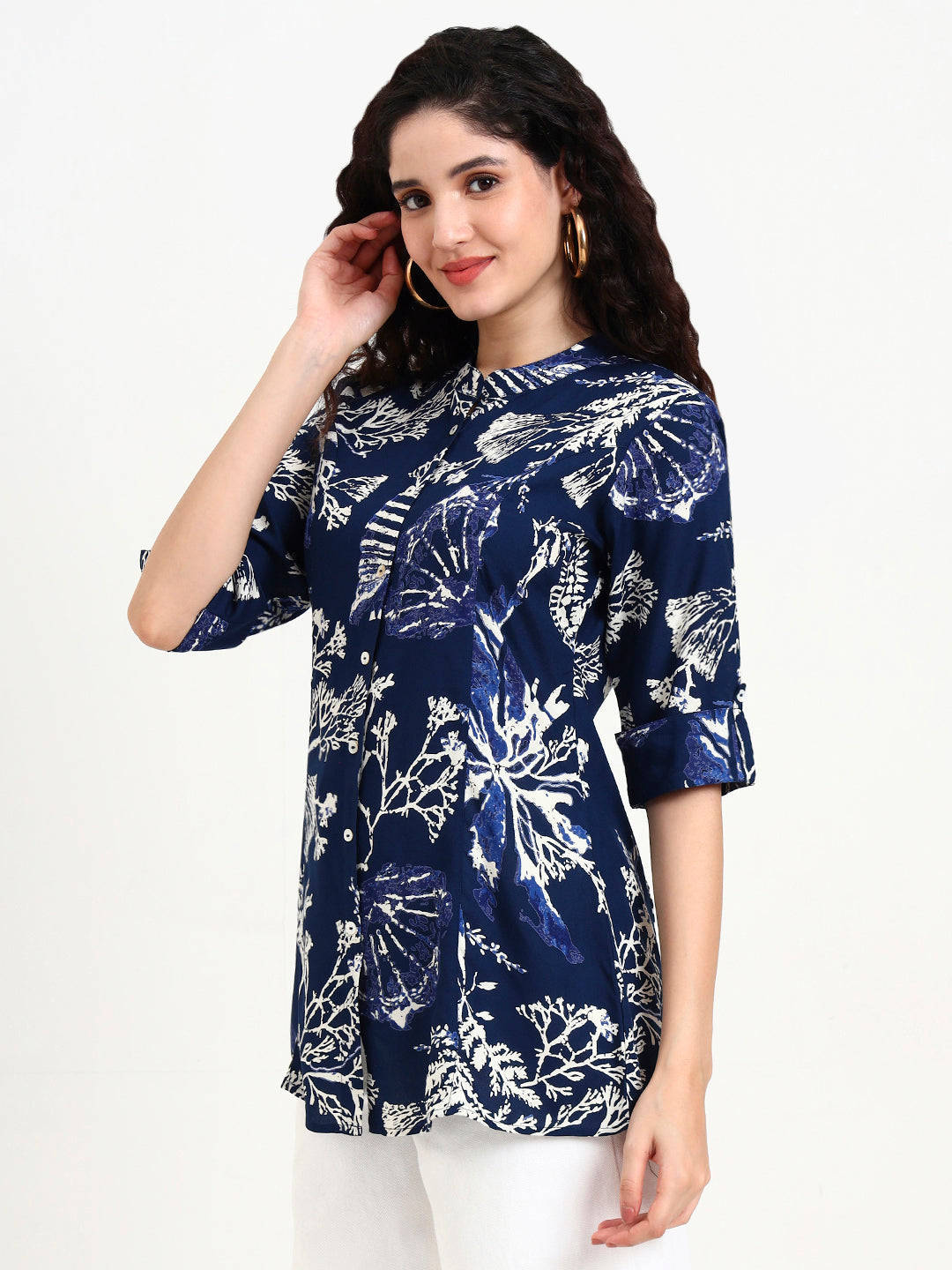 Divena Blue Printed Rayon Top