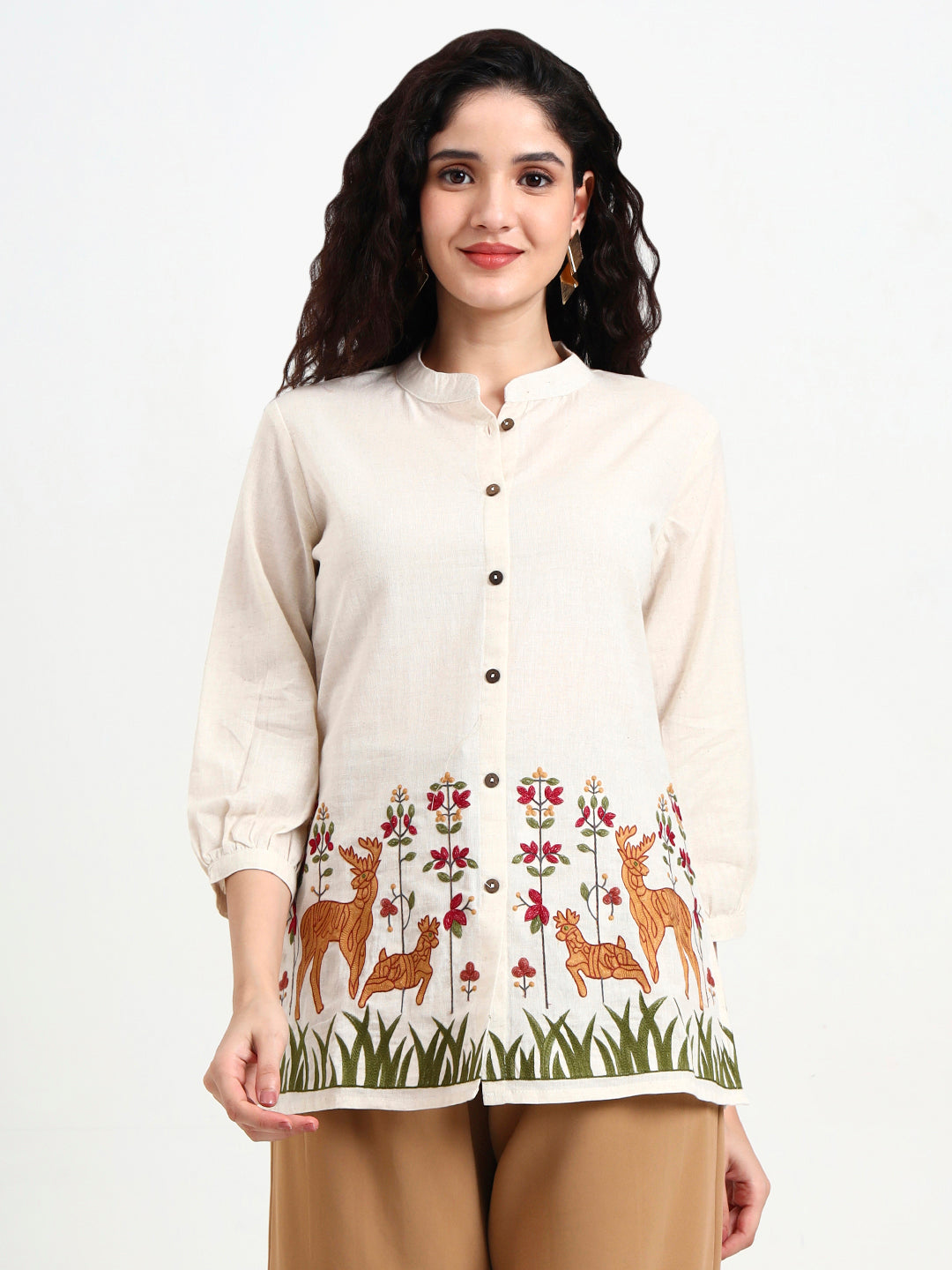 Divena Off White Embroidered Cotton Top