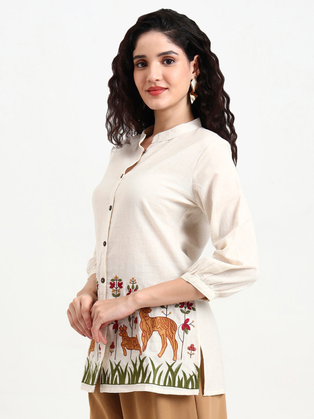 Divena Off White Embroidered Cotton Top