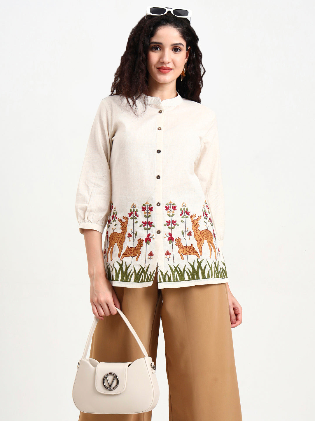 Divena Off White Embroidered Cotton Top