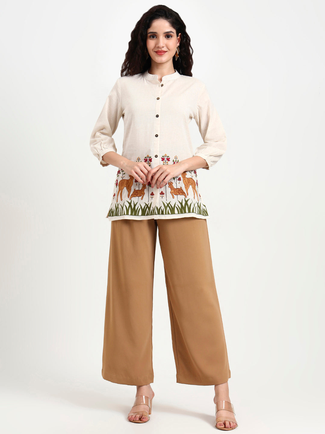 Divena Off White Embroidered Cotton Top