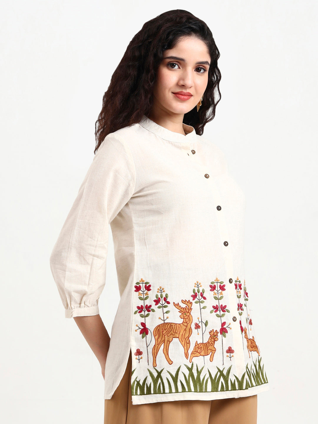 Divena Off White Embroidered Cotton Top
