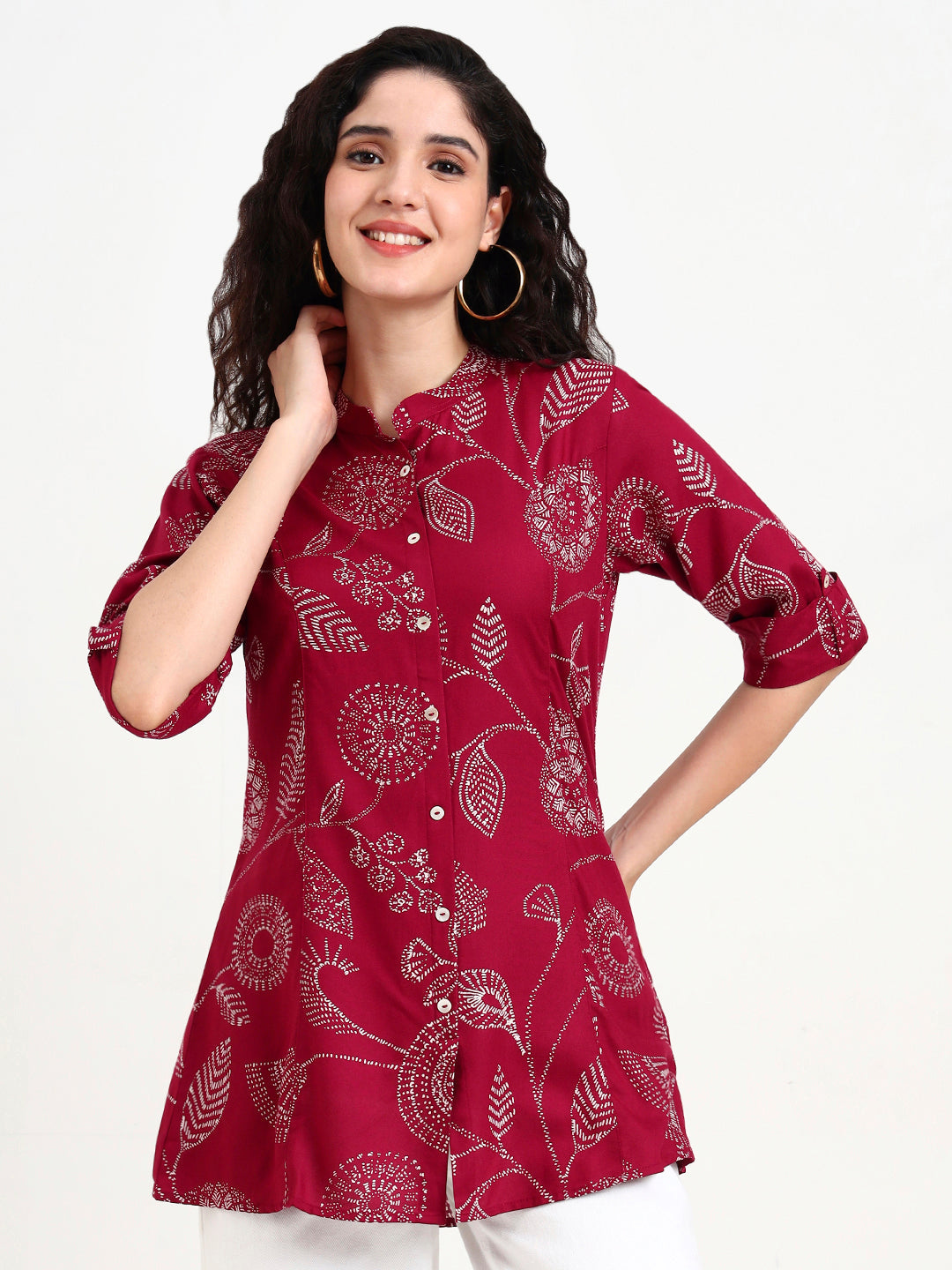 Divena Maroon Printed Rayon Top