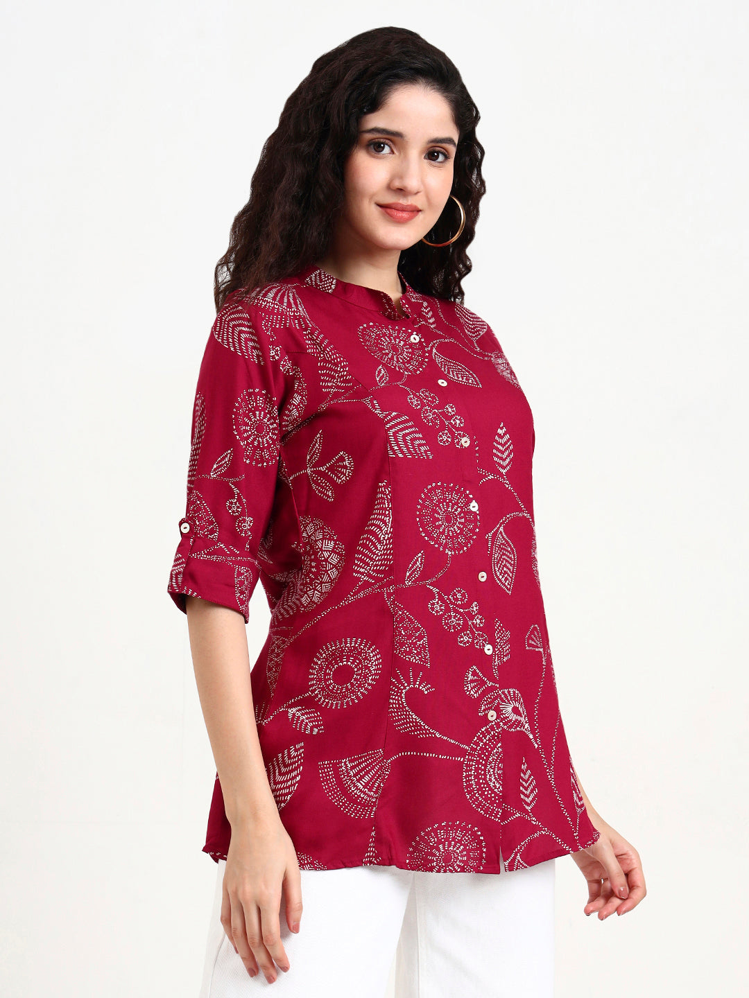 Divena Maroon Printed Rayon Top