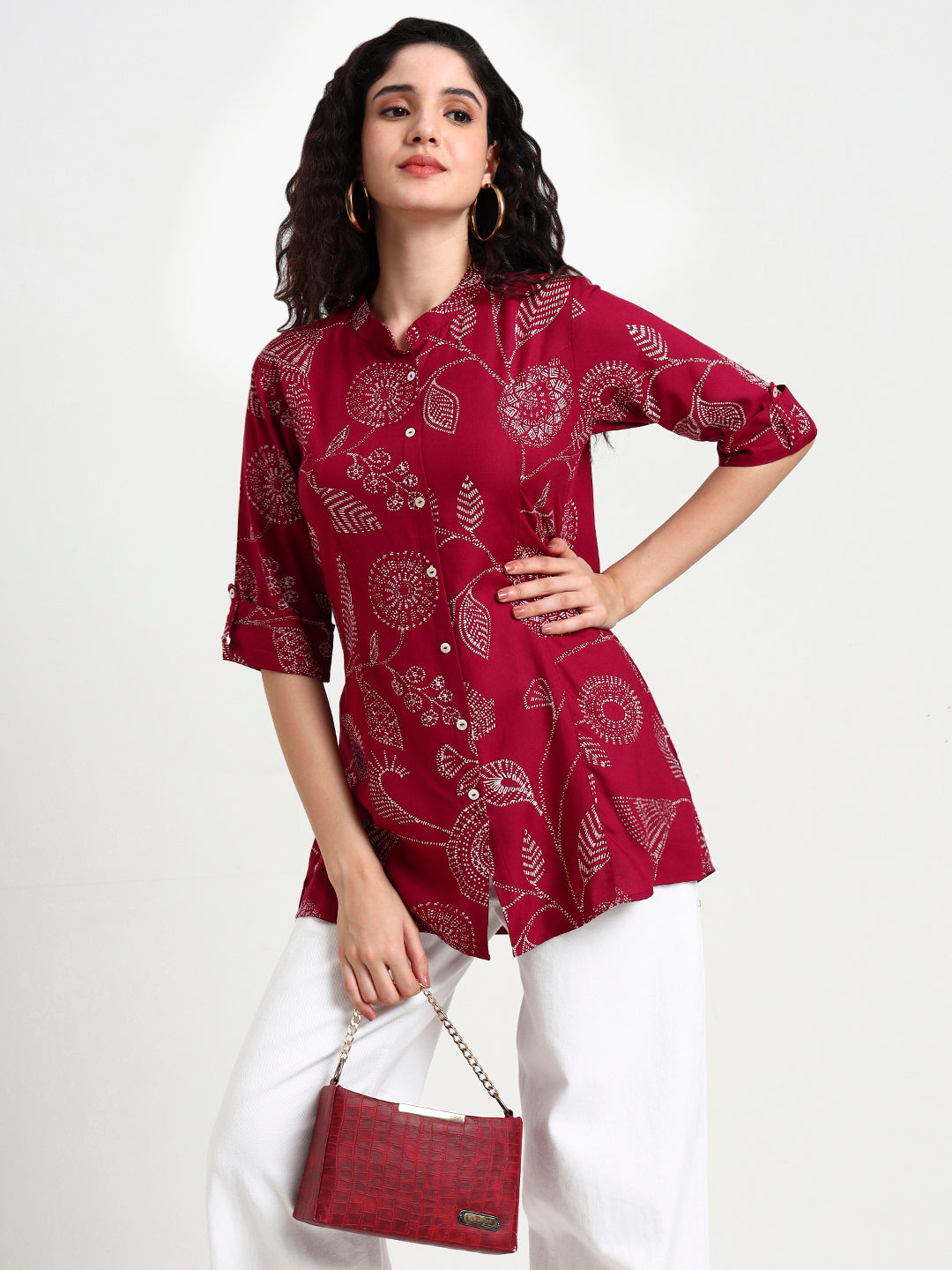 Divena Maroon Printed Rayon Top