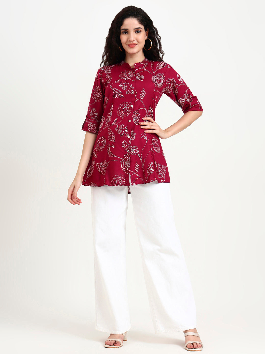 Divena Maroon Printed Rayon Top