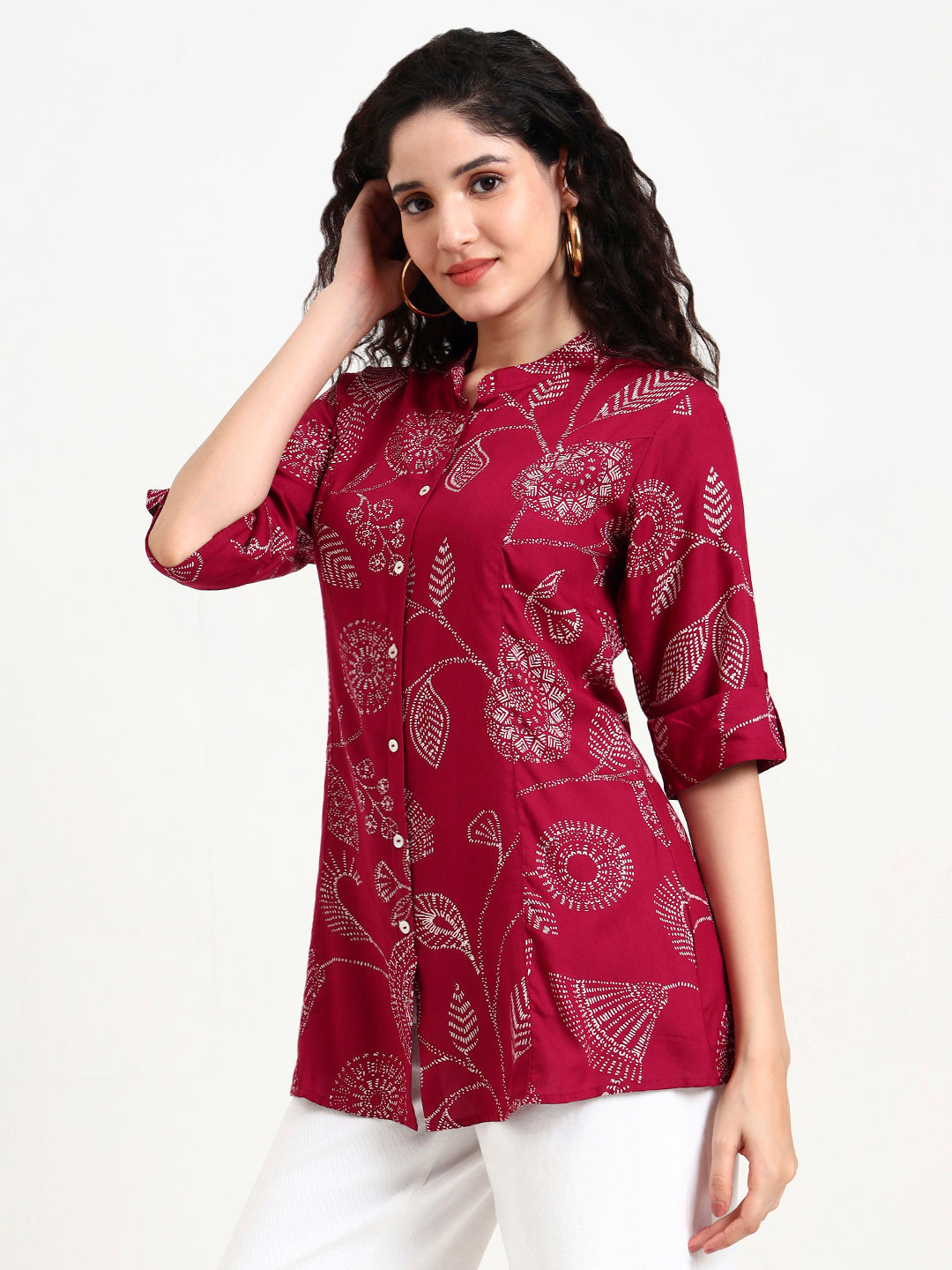 Divena Maroon Printed Rayon Top