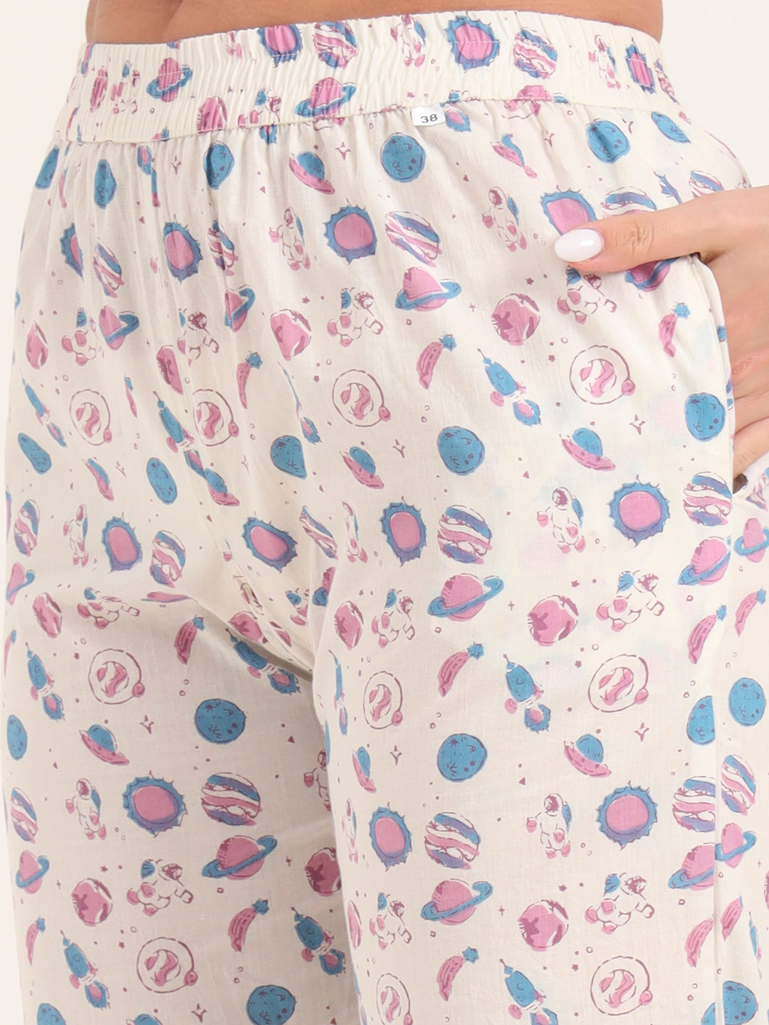 Divena White Printed Cotton Night Suit Sets