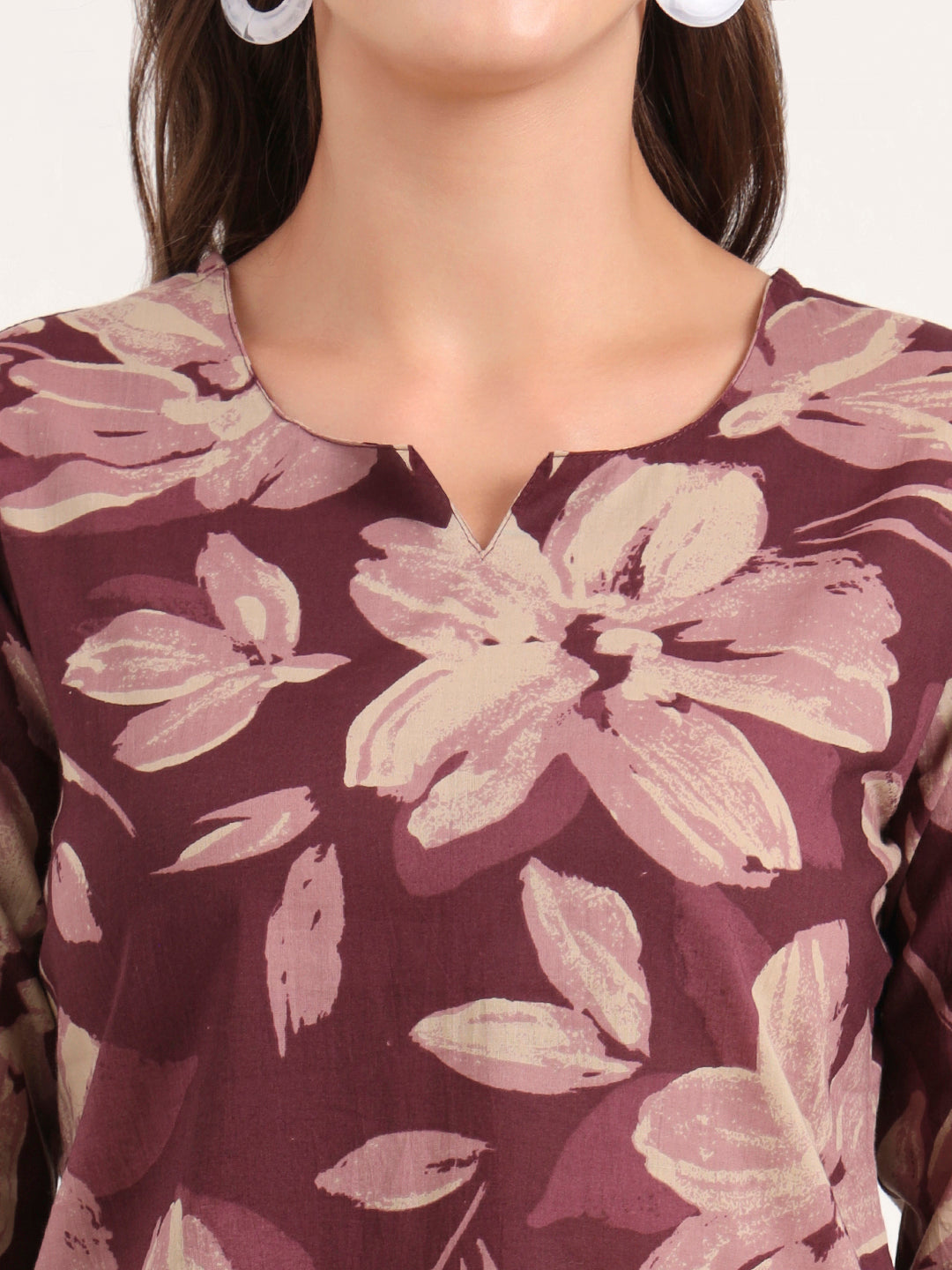 Divena Burgundy Printed Cotton Night Suit Sets