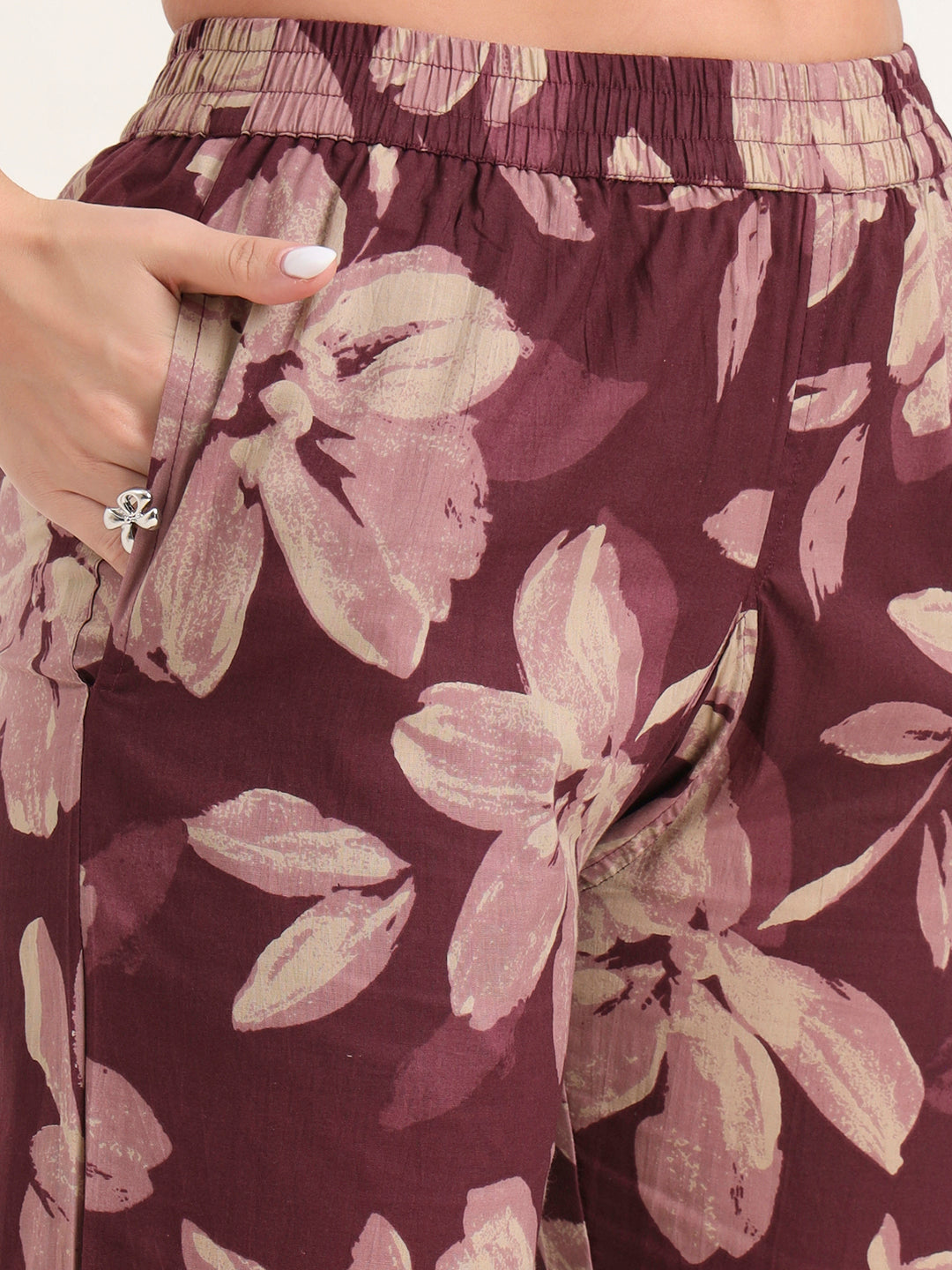 Divena Burgundy Printed Cotton Night Suit Sets