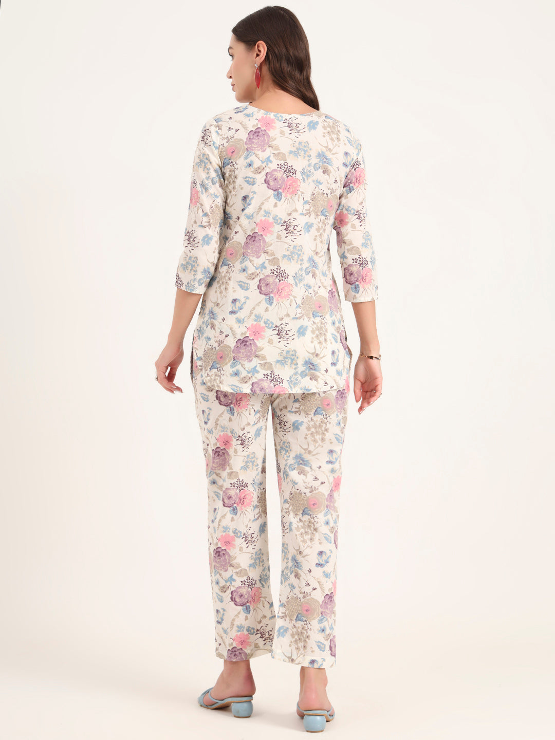 Divena Cream Printed Cotton Night Suit Sets