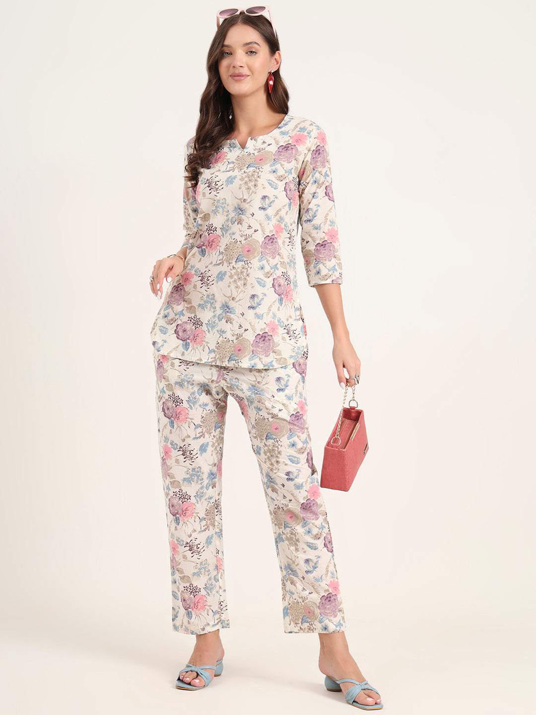 Divena Cream Printed Cotton Night Suit Sets