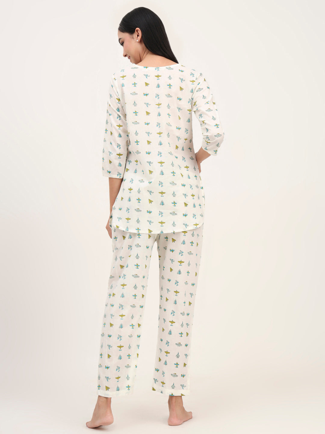 Divena Cream Cotton Printed Night Suit Set