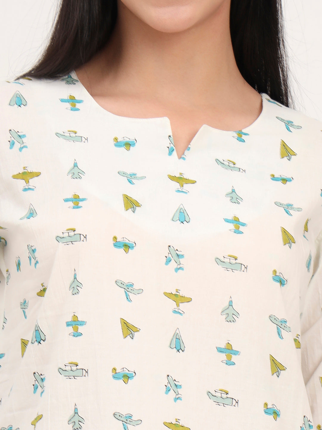 Divena Cream Cotton Printed Night Suit Set