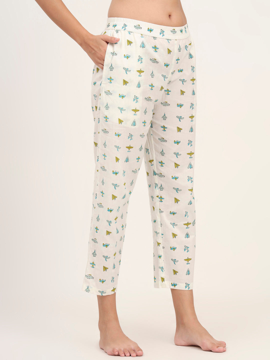 Divena Cream Cotton Printed Night Suit Set