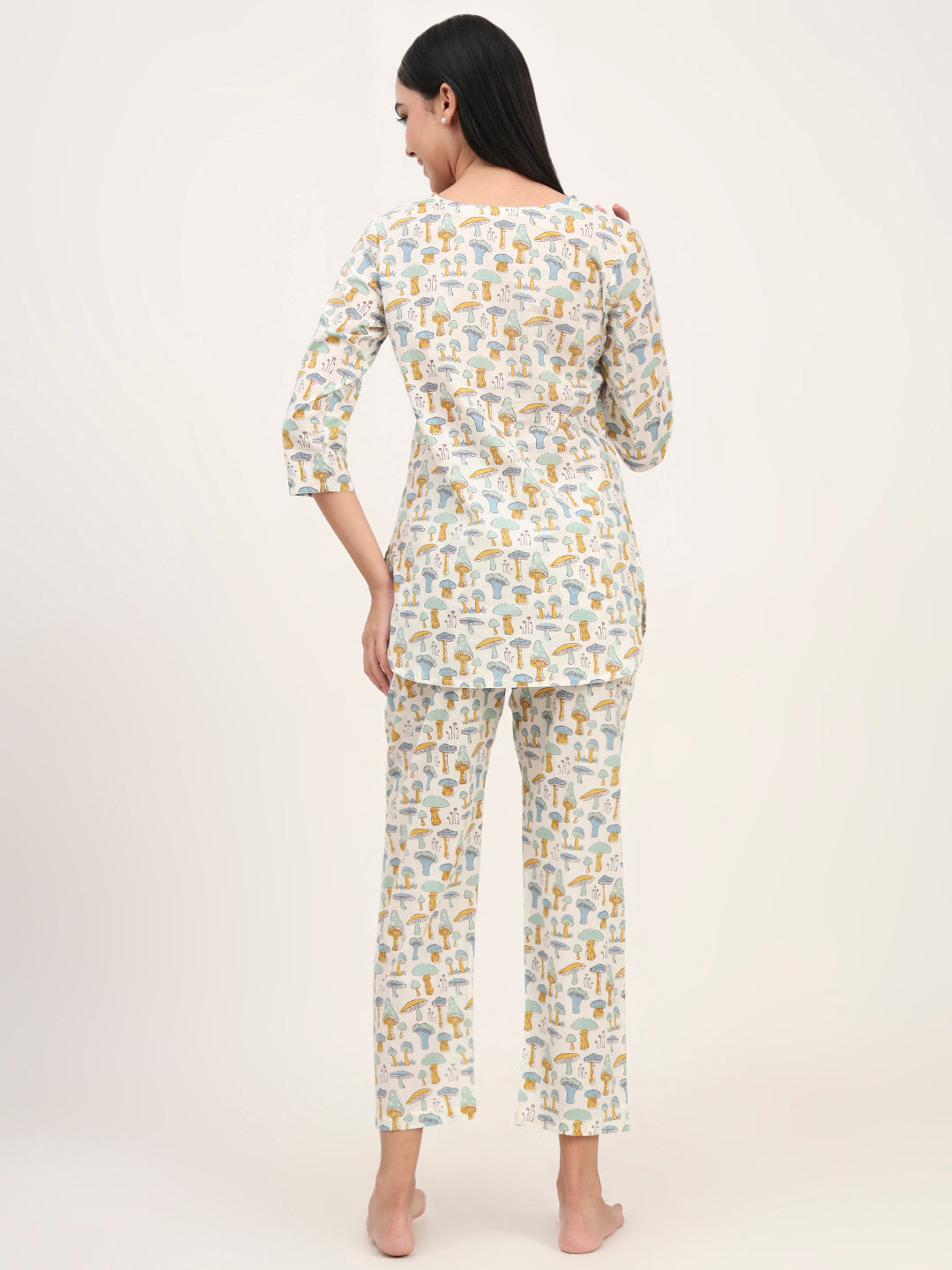 Divena Cream Cotton Printed Night Suit Set