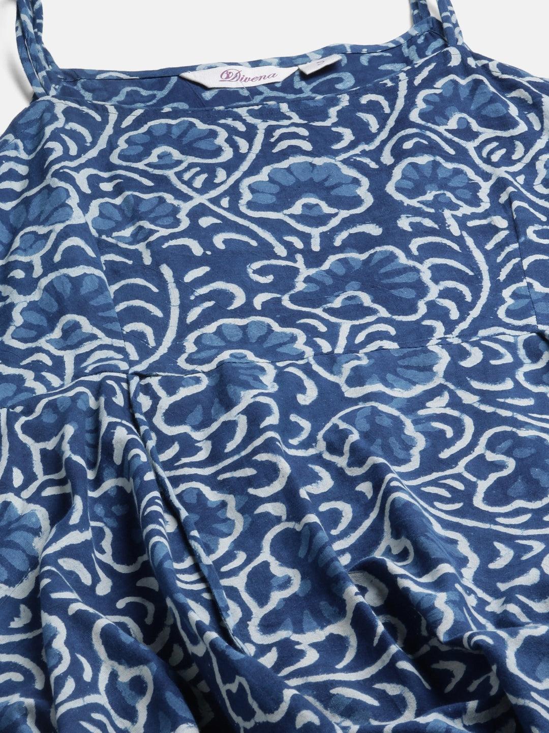 Divena Indigo Hand Block Printed Anarkali Kurta Pant Set with Dupatta