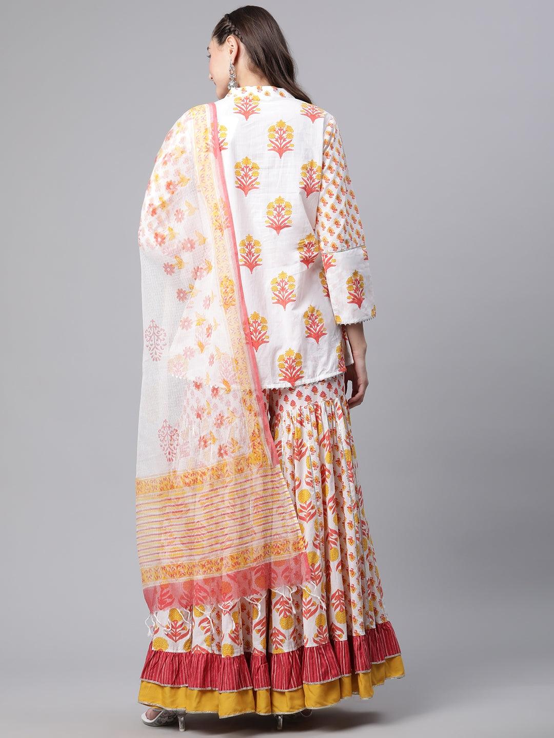 Divena Yellow White Peplum Top Sharara Set with Dupatta