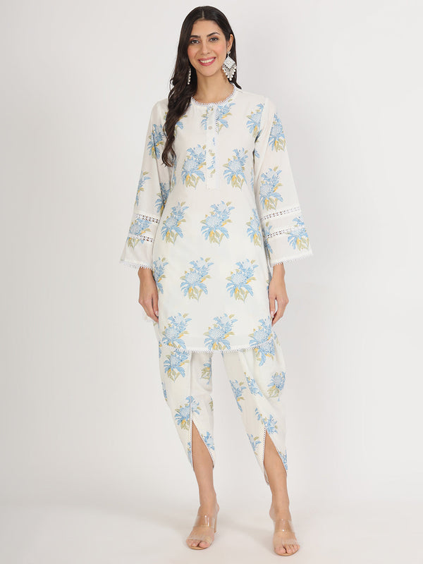 off-white Floral Print Rayon Co-ord set for women | WomensFashionFun.com