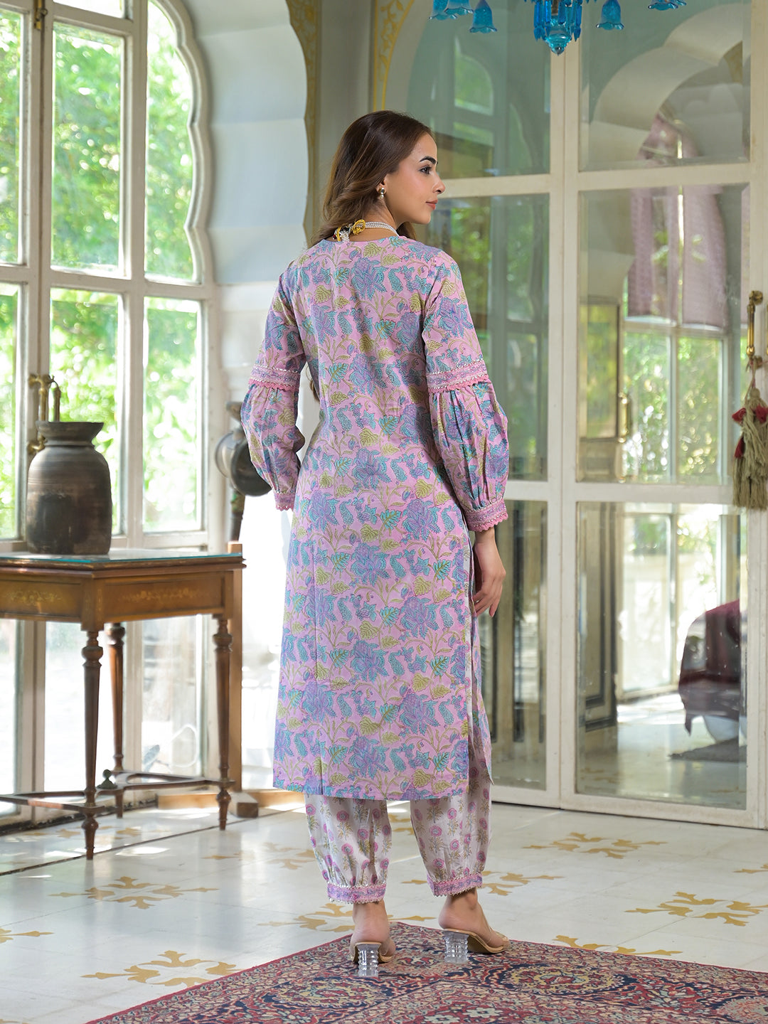 Divena Pink Cotton Block Print Straight Kurta Pant With Dupatta