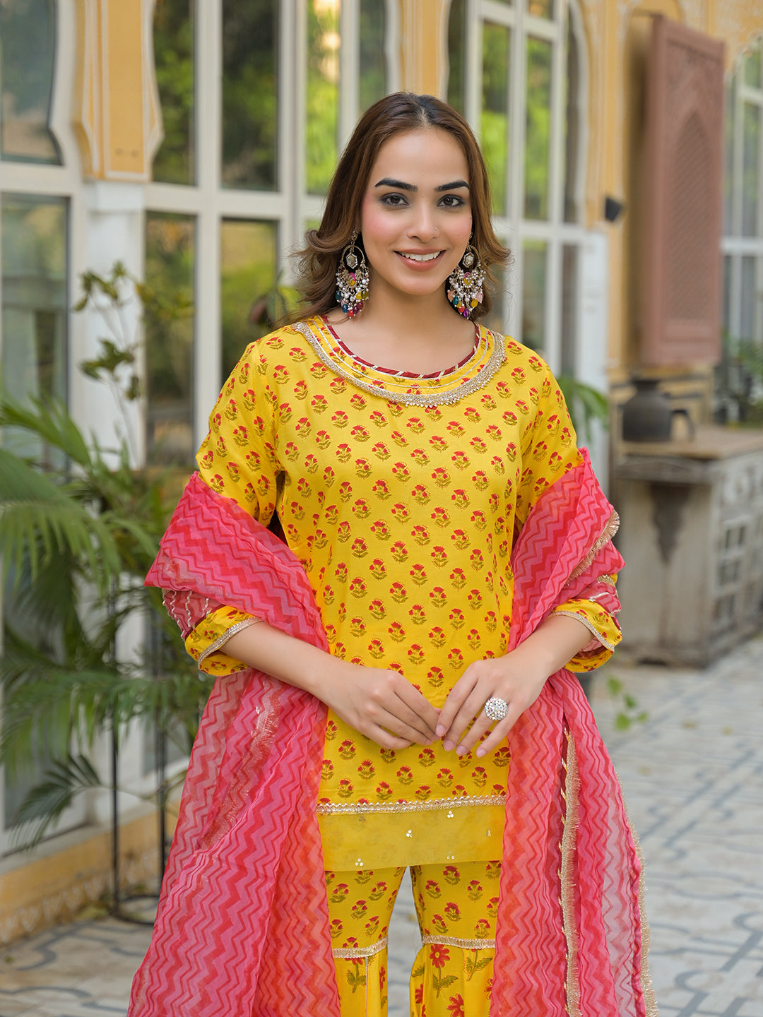 Divena Yellow Muslin Kurti Sharara with Dupatta