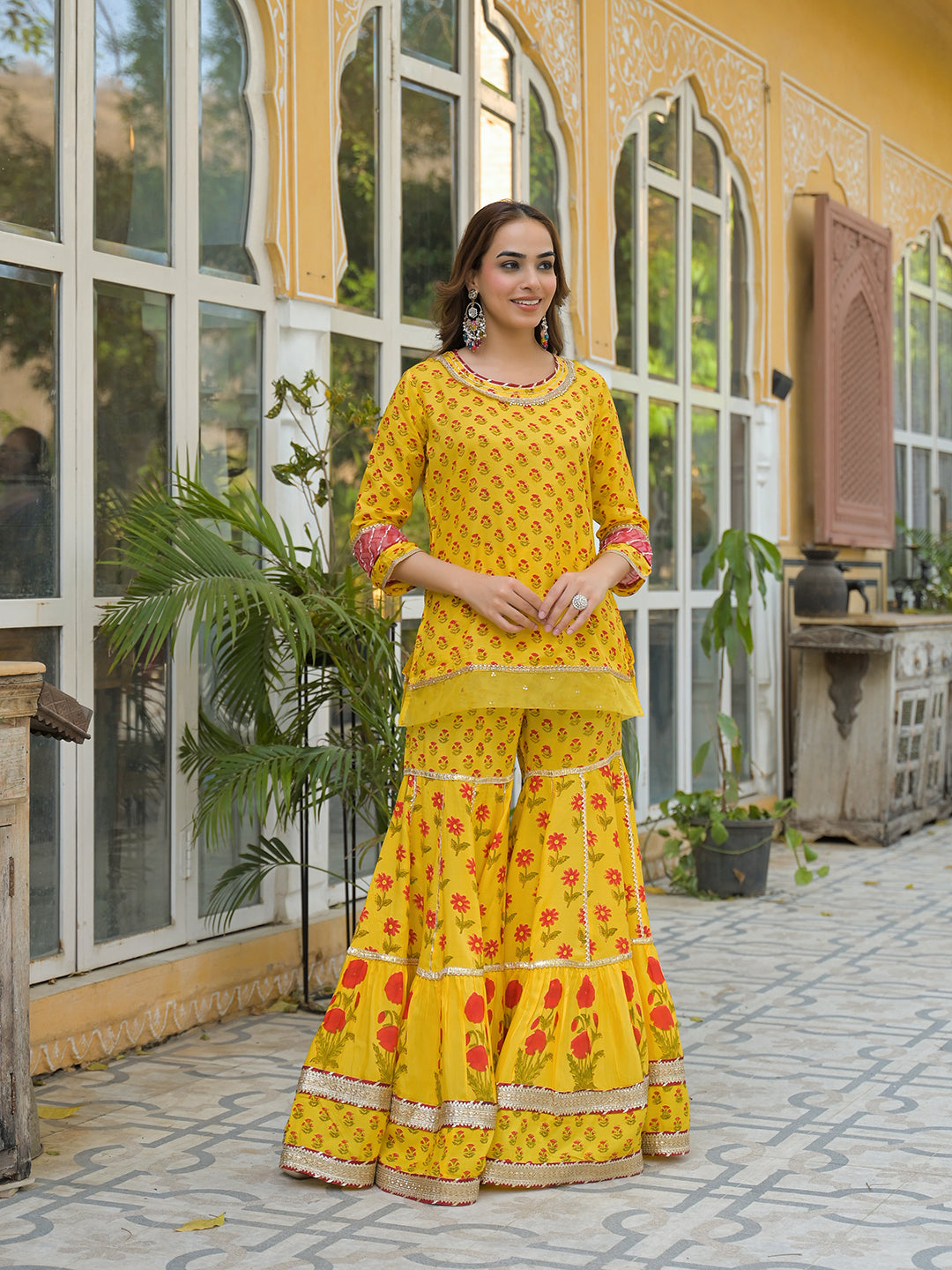 Divena Yellow Muslin Kurti Sharara with Dupatta