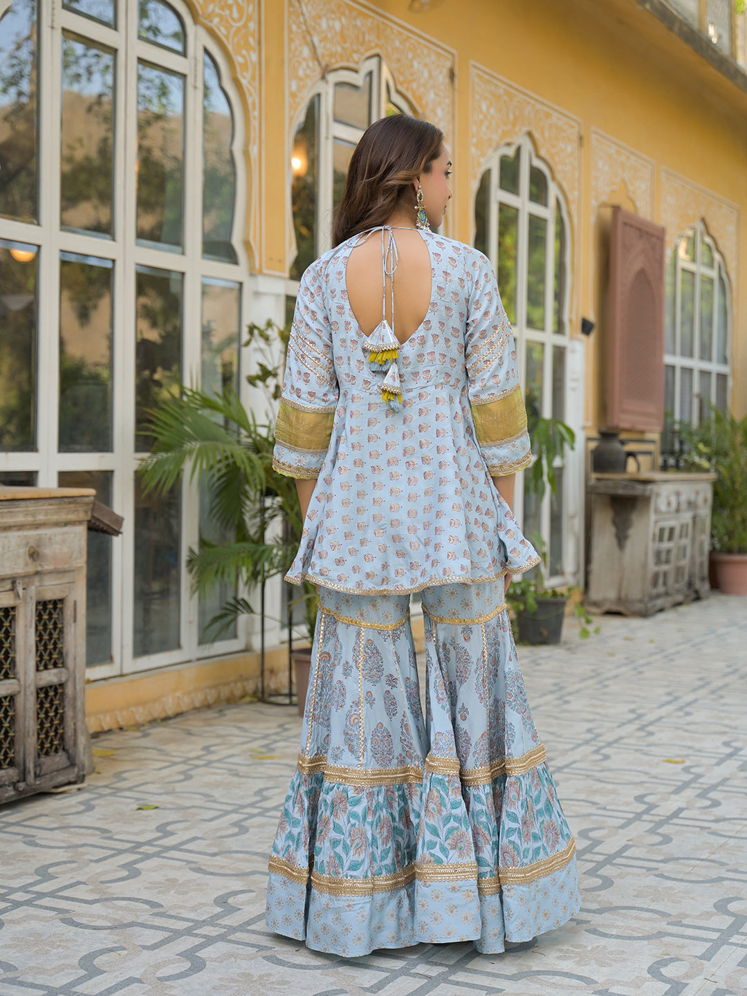 Divena Sky Blue Muslin Kurti Sharara with Dupatta