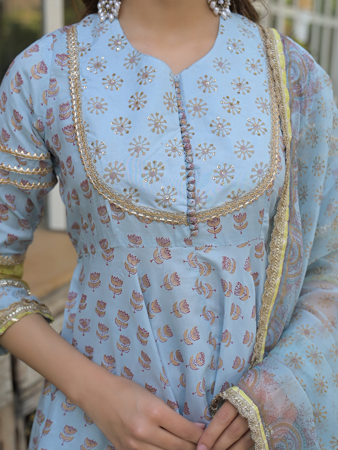 Divena Sky Blue Muslin Kurti Sharara with Dupatta