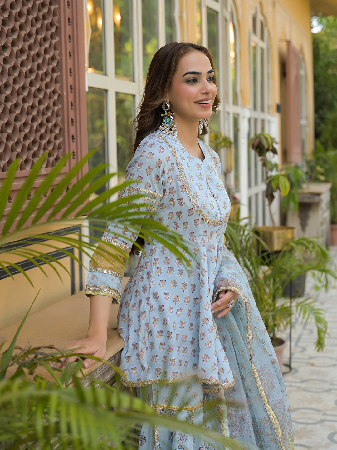 Divena Sky Blue Muslin Kurti Sharara with Dupatta