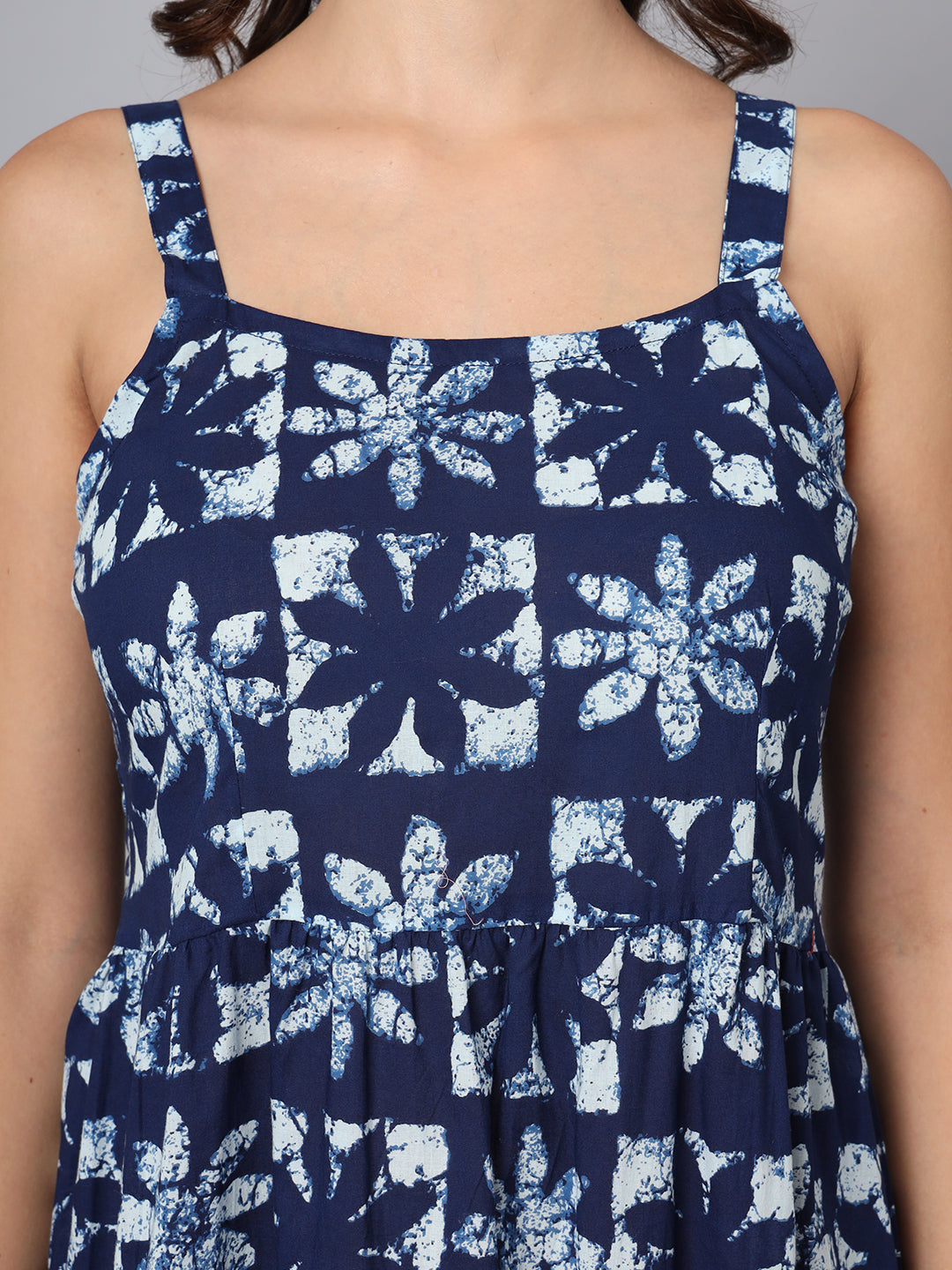 Divena Blue Printed Cotton Fabric Fit & Flare Dress