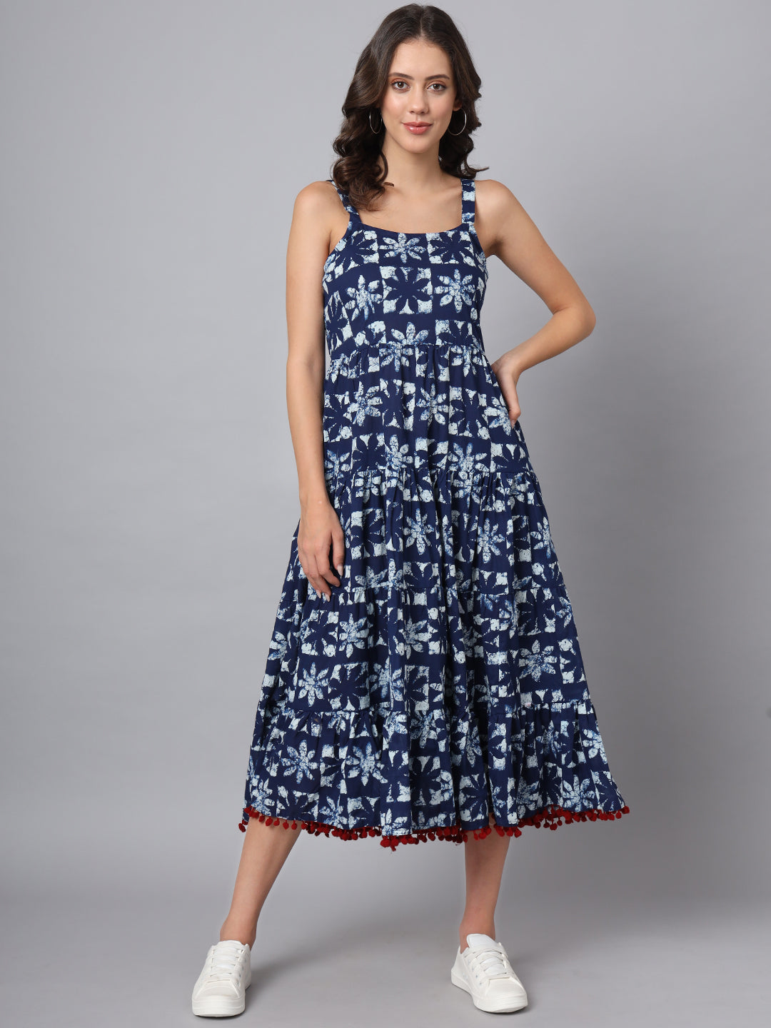 Divena Blue Printed Cotton Fabric Fit & Flare Dress