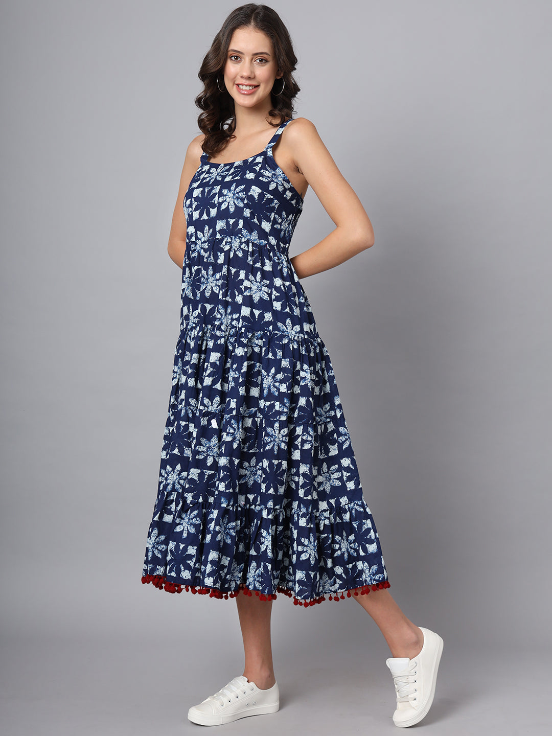 Divena Blue Printed Cotton Fabric Fit & Flare Dress