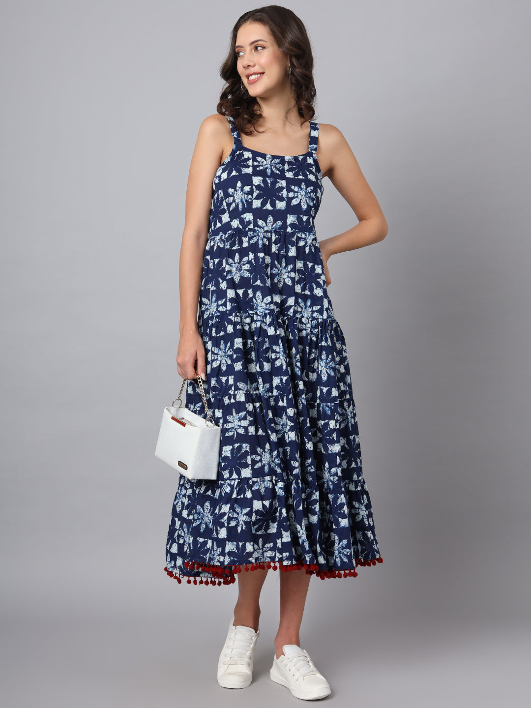Divena Blue Printed Cotton Fabric Fit & Flare Dress