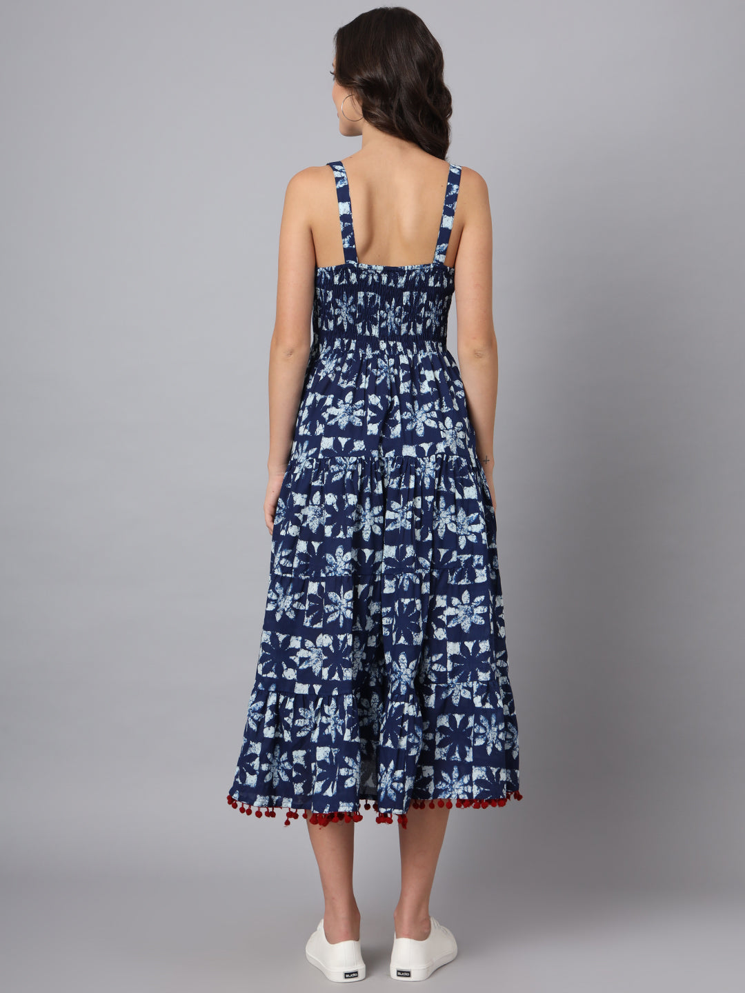 Divena Blue Printed Cotton Fabric Fit & Flare Dress