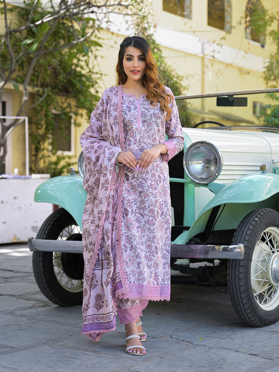 Divena Light Purple Floral Printed Kurta Pant with Dupatta