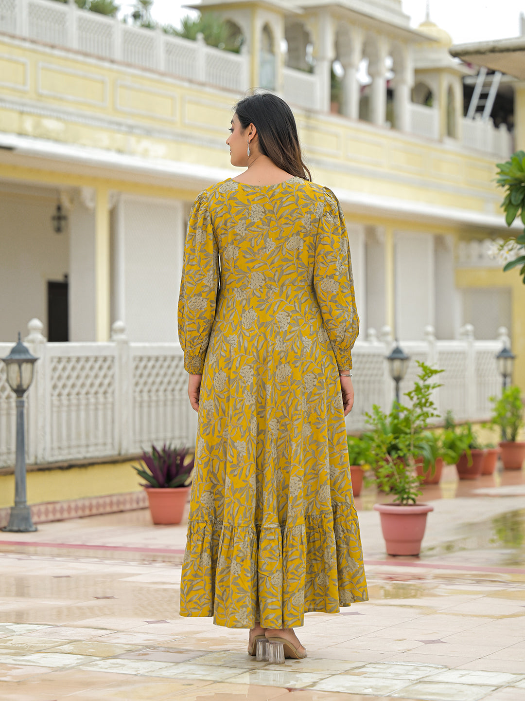 Divena Mustard Rayon Flare Dress