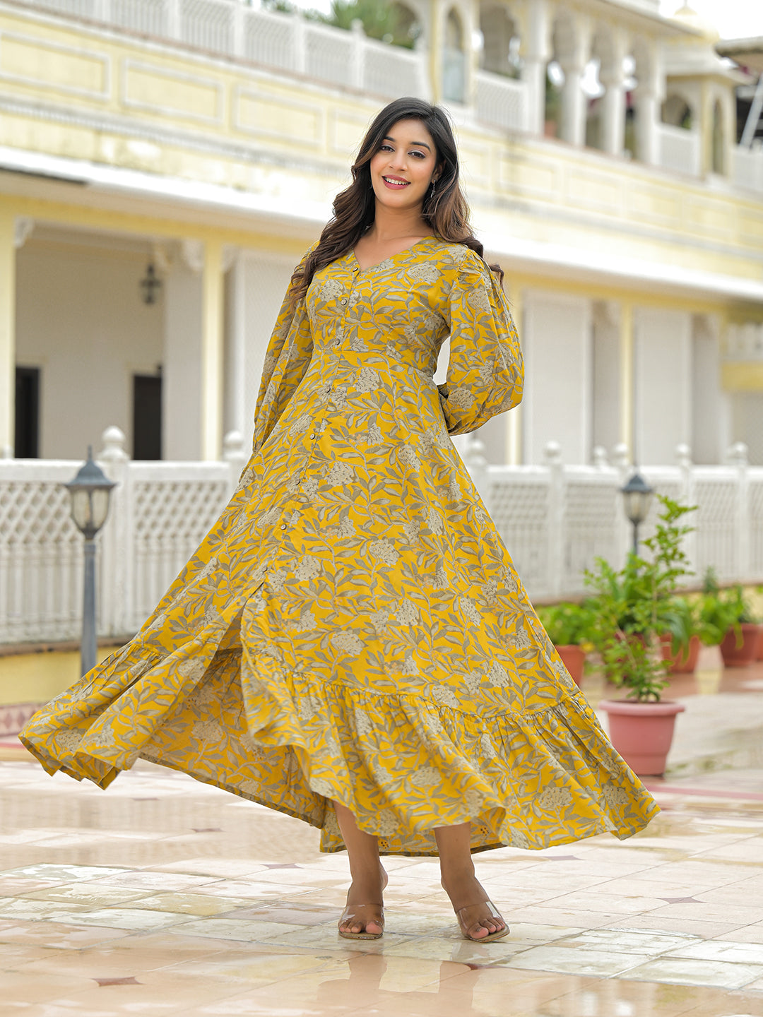 Divena Mustard Rayon Flare Dress