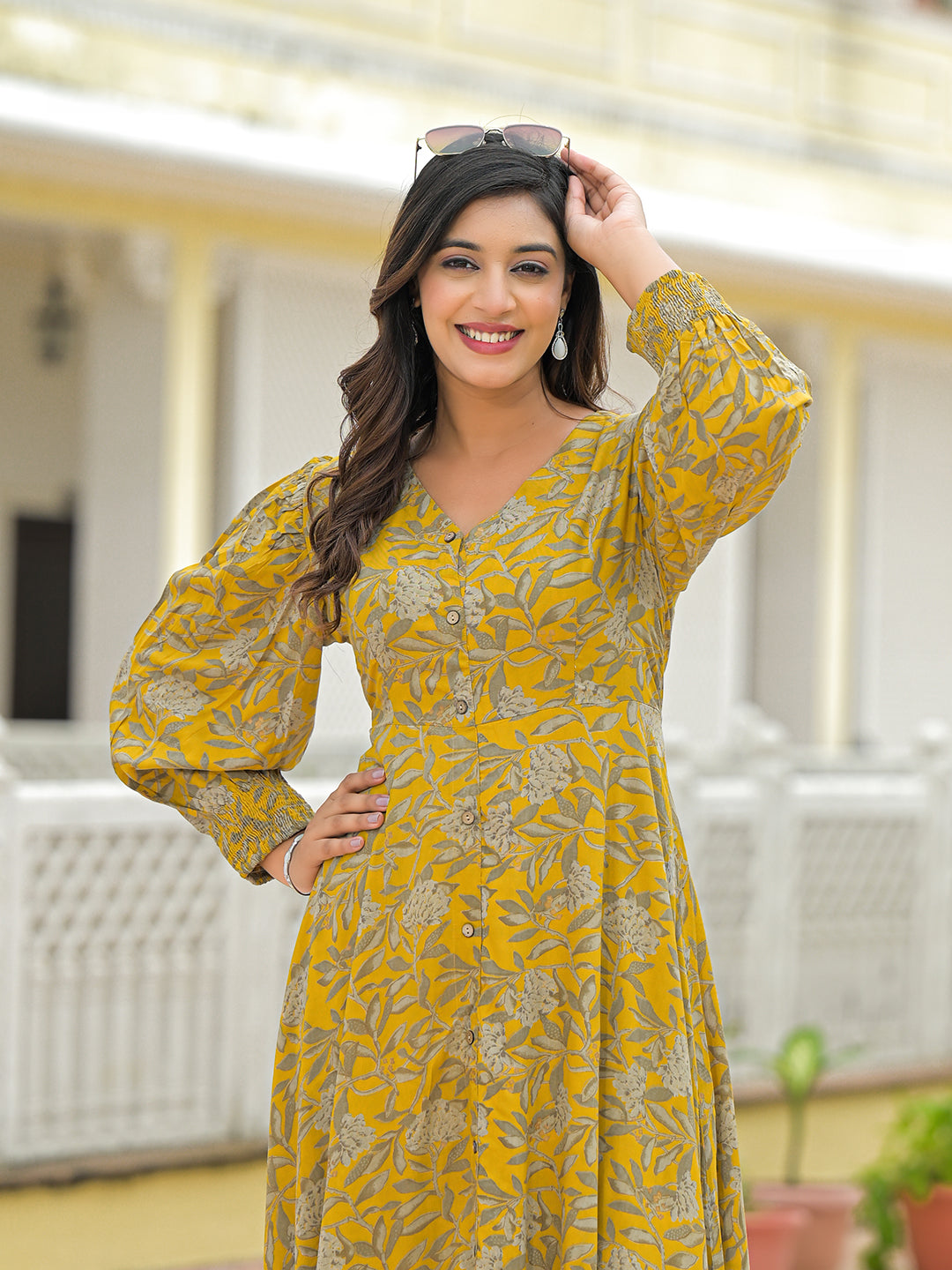 Divena Mustard Rayon Flare Dress