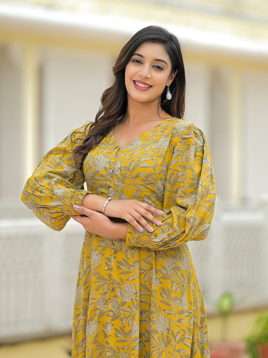 Divena Mustard Rayon Flare Dress